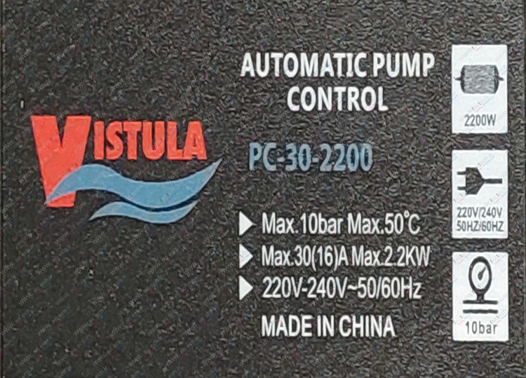 اتومات پمپ ( ست کنترل ) ویستولا با قابلیت هواگیری اتوماتیک پمپ - PC-30-2200 صنعتی تا 6 طبقه 30 آمپر تک فاز با امکان جایگزین کردن با پرژر سوئیچ و بهرهبرداری از 4 تا 10 طبقه