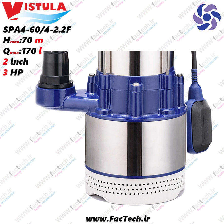پمپ کفکش پروانه استیل 3 اسب دو اینچ ویستولا - SPA4-60/4-2.2F