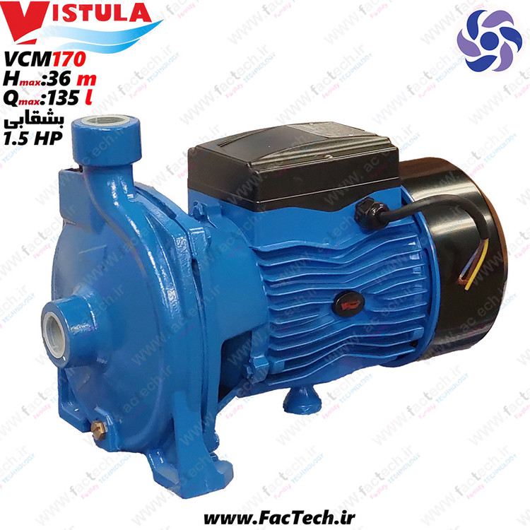 پمپ یک و نیم اسب بشقابی ویستولا - VCm170 پروانه برنجی با حداکثر هد 36 متر و حداکثر دبی 135
