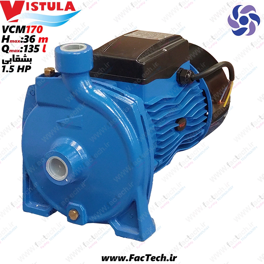 پمپ یک و نیم اسب بشقابی ویستولا - VCm170 پروانه برنجی با حداکثر هد 36 متر و حداکثر دبی 135
