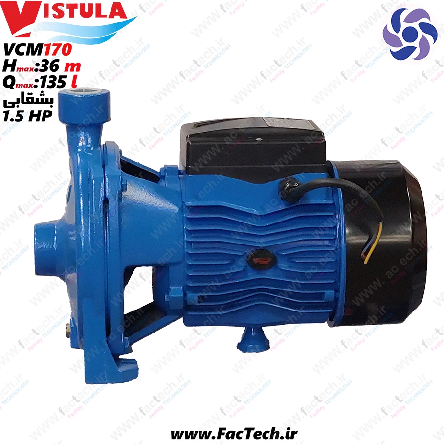 پمپ یک و نیم اسب بشقابی ویستولا - VCm170 پروانه برنجی با حداکثر هد 36 متر و حداکثر دبی 135