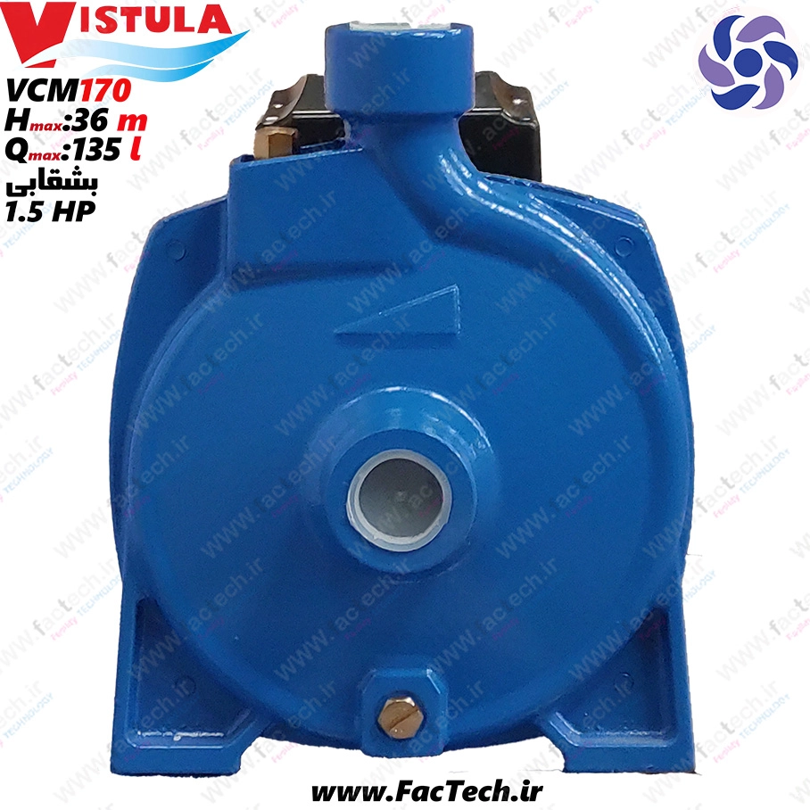 پمپ یک و نیم اسب بشقابی ویستولا - VCm170 پروانه برنجی با حداکثر هد 36 متر و حداکثر دبی 135