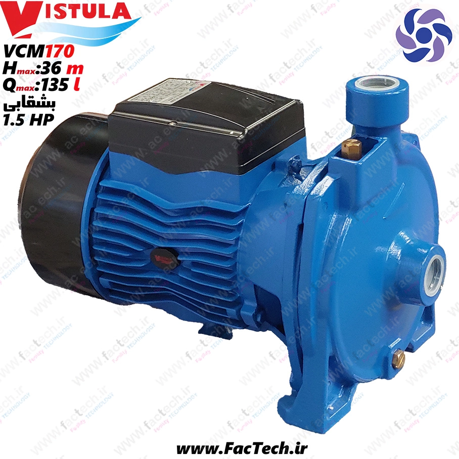 پمپ یک و نیم اسب بشقابی ویستولا - VCm170 پروانه برنجی با حداکثر هد 36 متر و حداکثر دبی 135