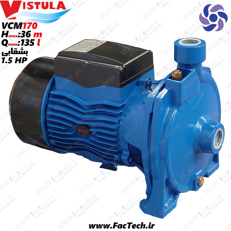پمپ یک و نیم اسب بشقابی ویستولا - VCm170 پروانه برنجی با حداکثر هد 36 متر و حداکثر دبی 135