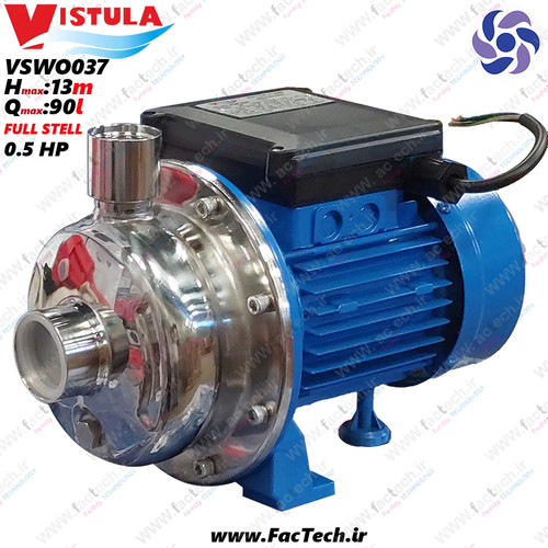 پمپ نیم اسب تمام استیل خانگی ویستولا VSWO037 (پمپ و پروانه و شفت استیل) حداکثر هد 13 متر و حداکثر دبی 90 لیتر