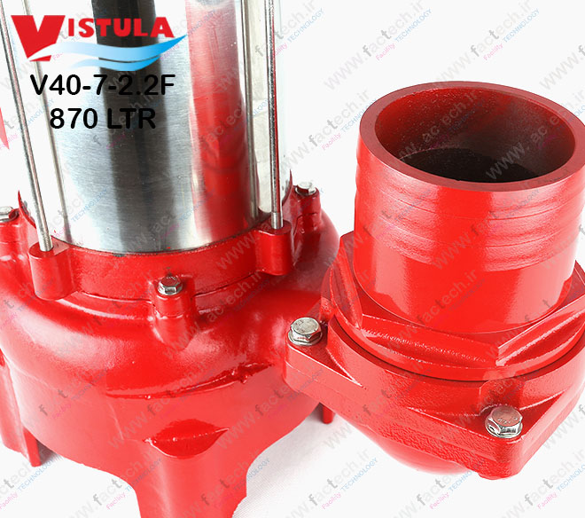 پمپ لجنکش نیمه استیل 3 اسب 4 اینچ ویستولا VGM400Fبه کد فنی V40-7-2.2F هد 16 متر و دبی 870 لیتر بر دقیقه و با محافظ حرارتی و گارانتی یک ساله تولید کننده