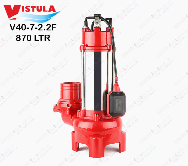 پمپ لجنکش نیمه استیل 3 اسب 4 اینچ ویستولا VGM400Fبه کد فنی V40-7-2.2F هد 16 متر و دبی 870 لیتر بر دقیقه و با محافظ حرارتی و گارانتی یک ساله تولید کننده