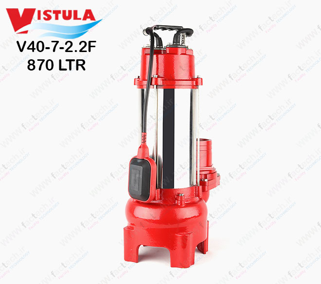 پمپ لجنکش نیمه استیل 3 اسب 4 اینچ ویستولا VGM400Fبه کد فنی V40-7-2.2F هد 16 متر و دبی 870 لیتر بر دقیقه و با محافظ حرارتی و گارانتی یک ساله تولید کننده
